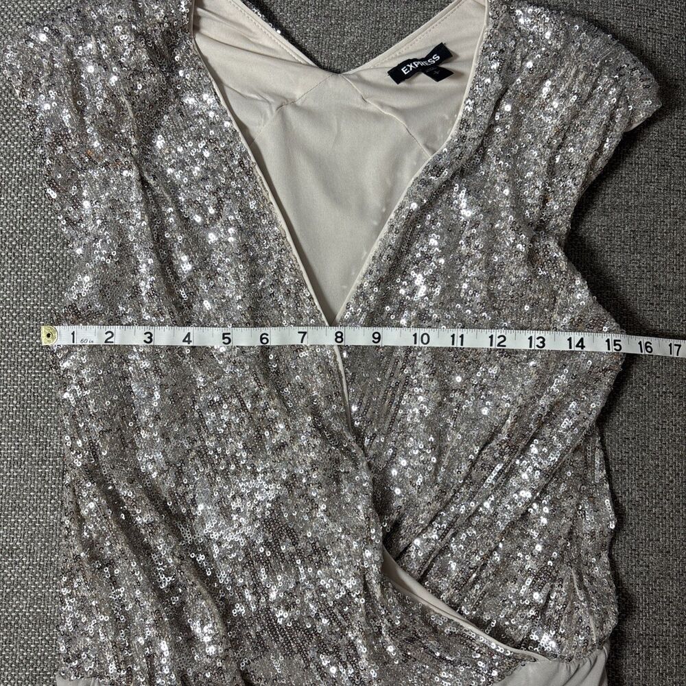 Express Womens Small  Silver Sequin Sparkly Stretchy Bodysuit Y2K Glam party - Picture 5 of 7